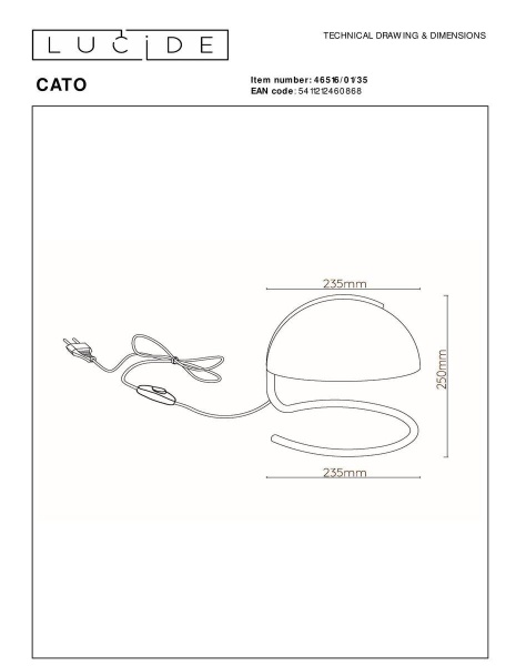 Настольная лампа Lucide Cato 46516/01/35