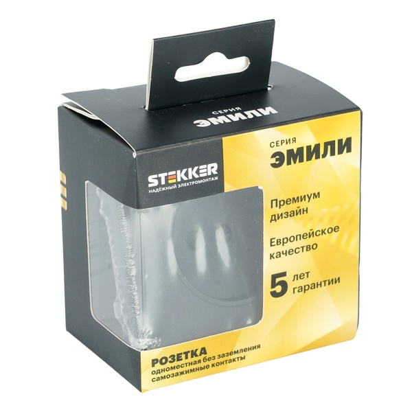 Розетка 1-местная с з/ш, б/з (механизм), СЗК, Stekker, 250В, 16А Эмили, RST16-5109-05ZK, черный уголь, soft touch 50250