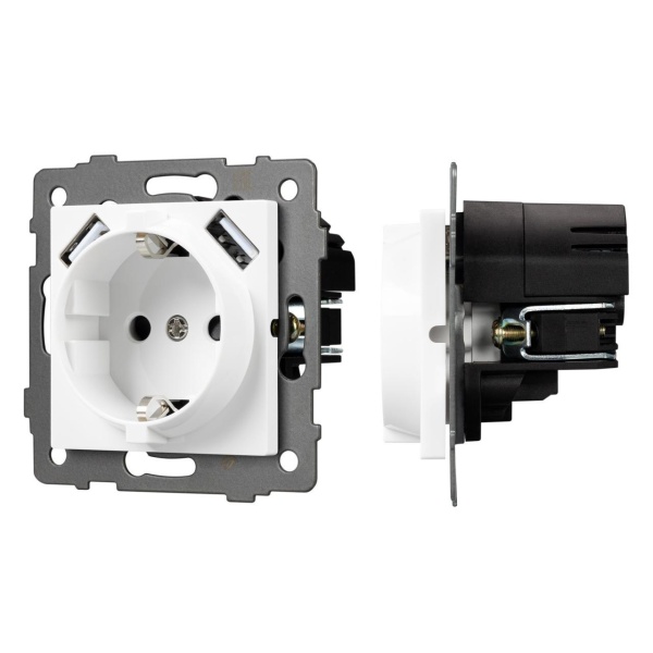 Механизм розетки с USB зарядкой SCT-MUAA-PL-WH-V (250V, 16A) Arlight 049818