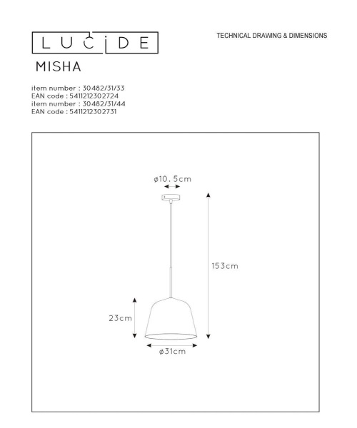Подвесной светильник Lucide Misha 30482/31/44