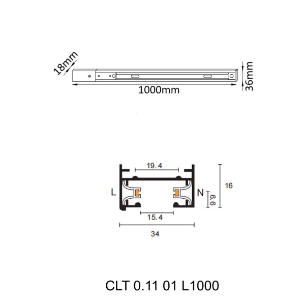 Шинопровод однофазный с питанием и заглушкой Crystal Lux CLT 0.11 01 L1000 WH