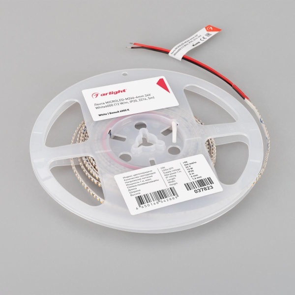Светодиодная лента Arlight 12W/m 266LED/m 2216SMD холодный белый 5M MICROLED-M266-4mm 24V White6000 037823