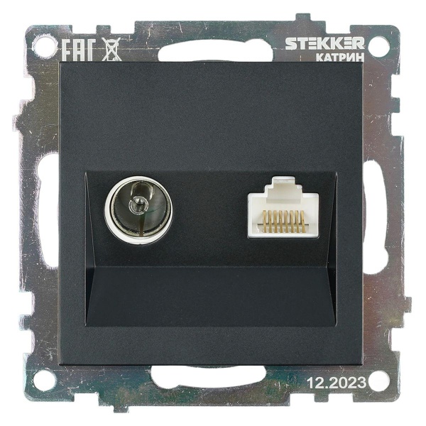 Розетка телевизионная TV + компьютерная RJ-45 Stekker Катрин GLS00-7106-05 черная 49182