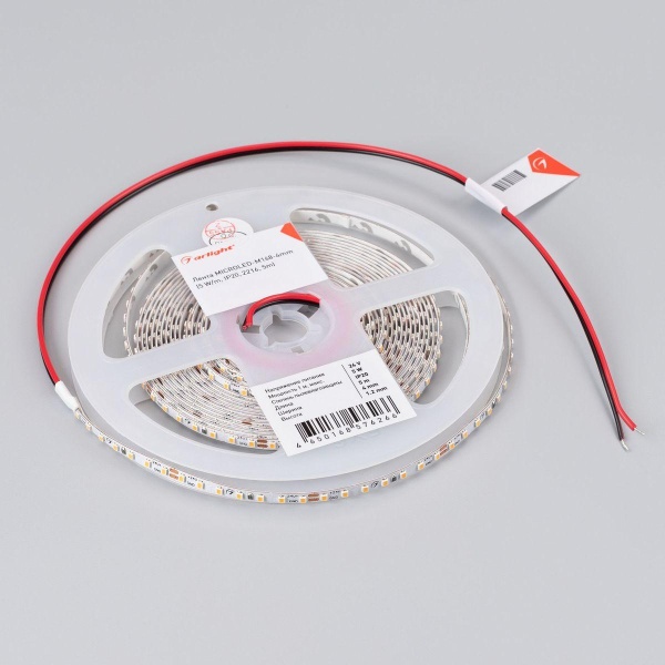 Светодиодная лента Arlight 5W/m 168Led/m 2216SMD холодный белый 5M MICROLED-M168-4mm 24V White6000 046729