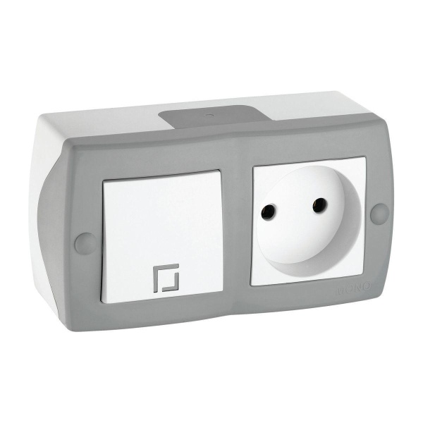 Выключатель - розетка Mono Electric Octans IP20 одноклавишный - 2К бело-серый 104-020001-185 Выключатель - розетка Mono Electric Octans IP20 одноклавишный - 2К бело-серый 104-020001-185