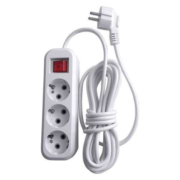 Удлинитель трехместный с/з с выключателем Stekker HM03-31-10 3x0,75, 10м Home (У10А-002), белый 39522