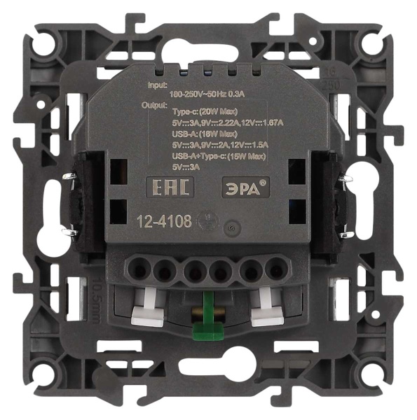 Розетка ЭРА Серия 12 12-4108-01М 2P+E 16A-250В со шторками с USB type-A+C 5В-3А белый матовый Б0067711