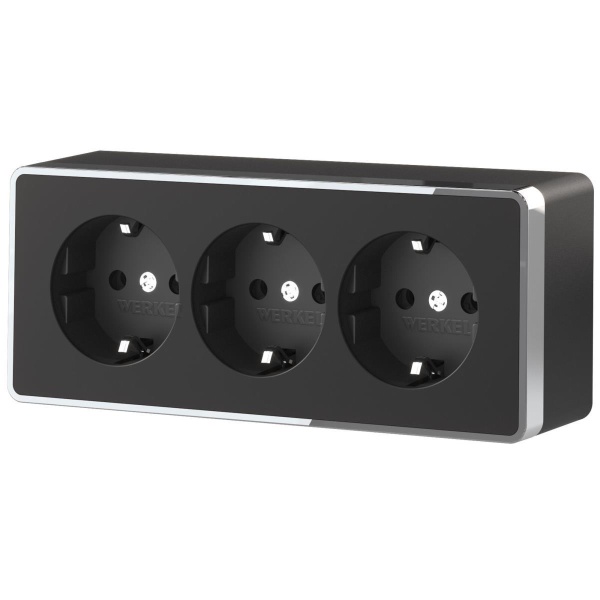 Розетка тройная с/з со шторками Werkel Gallant черный/хром W5073135 4690389163890