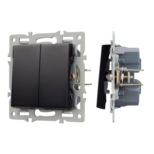 Механизм выключателя двухклавишный проходной SWT-MKP2-PL-BK (250V, 16A) Arlight 043728