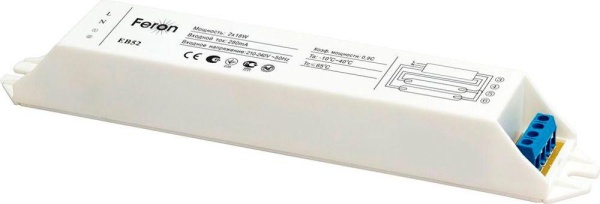 Аппарат пускорегулирующий электронный (балласт), 2*18W T8/G13 230V, EB52 Аппарат пускорегулирующий электронный (балласт), 2*18W T8/G13 230V, EB52