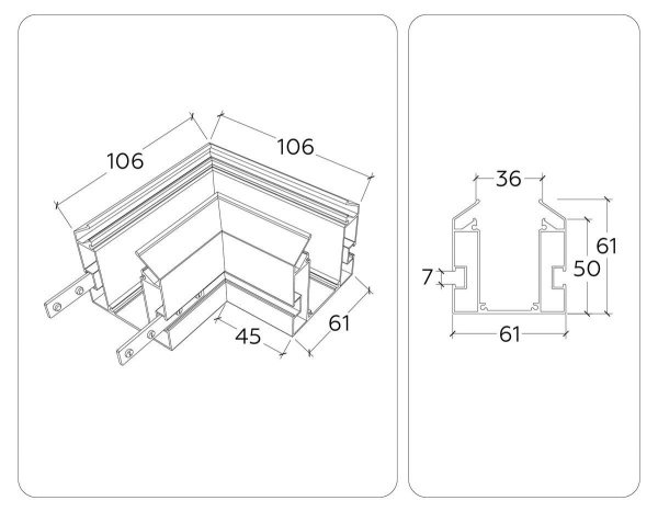 Коннектор L-образный встраиваемый Ambrella Light Track System Magnetic 220V GL1043
