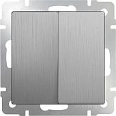 Выключатель двухклавишный серебряный рифленый WL09-SW-2G 4690389085147