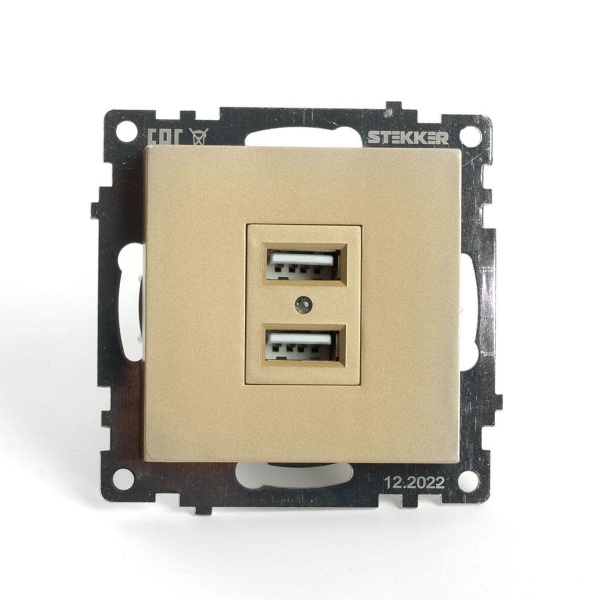 Розетка 2хUSB Stekker Катрин золото GLS10-7115-08 49229