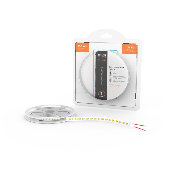 Светодиодная лента Gauss 14,4W/m 120LED/m 2835SMD теплый белый 2M BT080