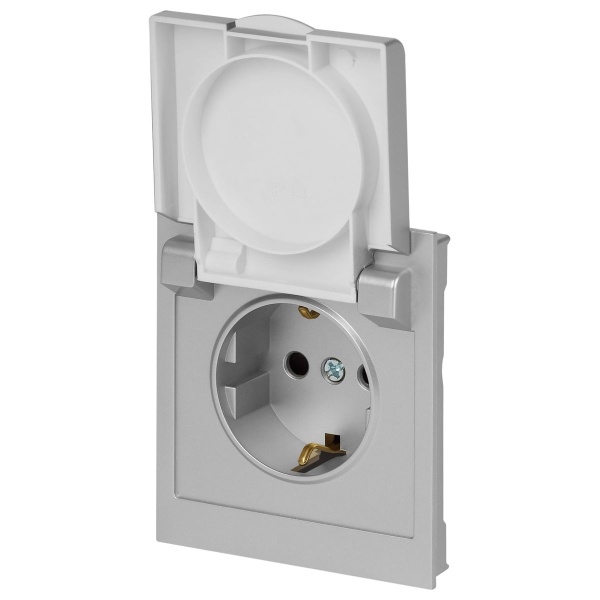 Розетка ЭРА Arktik 16-2103-03 с заземлением 2P+E Schuko со шторками с крышкой 16А-250В алюминий Б0070436