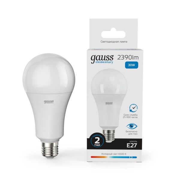 Лампа светодиодная Gauss E27 30W 6500K матовая 73239