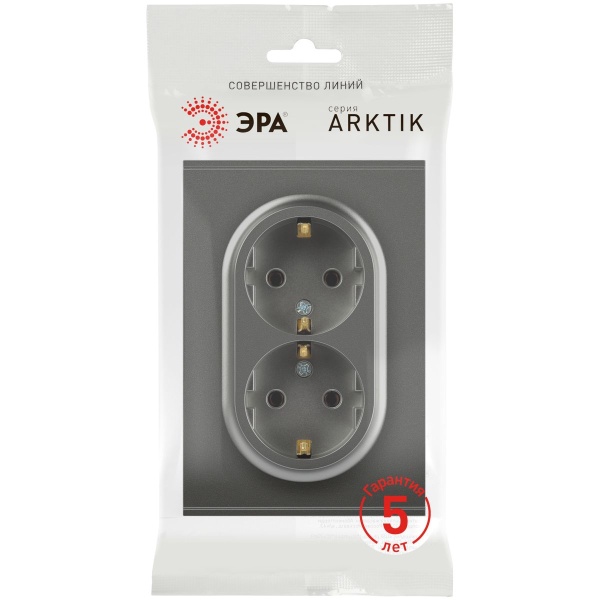 Розетка ЭРА Arktik 16-2105-06 двойная с заземлением 2X2P+E Schuko со шторками 16А-250В графит Б0070459
