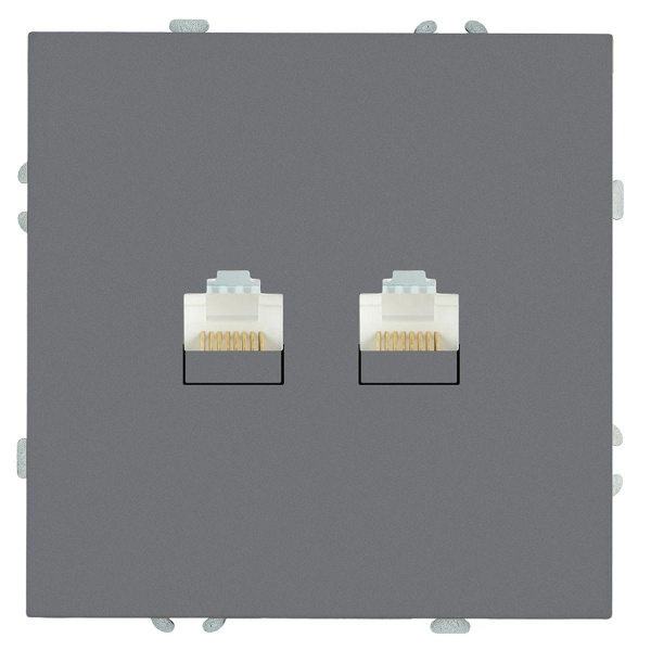 Розетка компьютерная 2-местная RJ-45 (механизм), STEKKER, серия Эмили, RST00-5111-10, платиново-серый, soft touch 49952