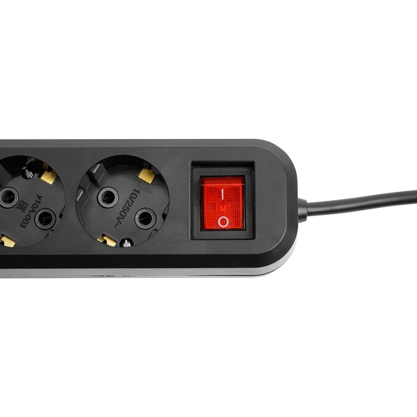 Удлинитель четырехместный с/з с выключателем Stekker HM03-41-05 3x0,75, 5м Home (У10А-003), черный 50426