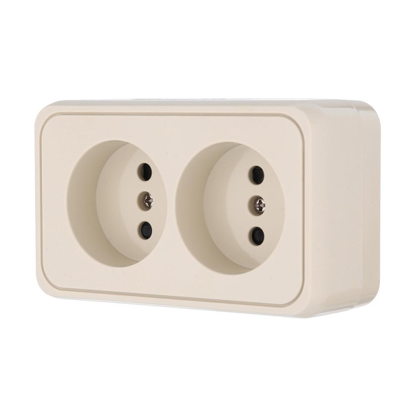Розетка LK Studio двойная открытой установки без заземляющих контактов с защитными шторками (бежевый) 813601