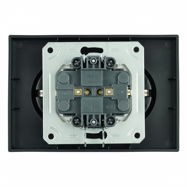 Розетка 2-местная с защитной шторкой STEKKER, с/з, 250В, 16А, серия Эмили, RST16-5114-05, черный уголь, soft touch 49856