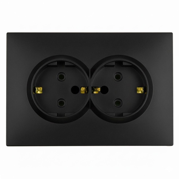 Розетка 2-местная с защитной шторкой STEKKER, с/з, 250В, 16А, серия Эмили, RST16-5114-05, черный уголь, soft touch 49856