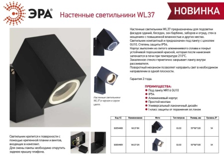 Уличный настенный светильник ЭРА WL37 GR Б0054409