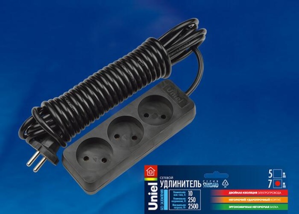 Удлинитель Uniel 3гн х 7м б/з Standard S-CD3-7 Black UL-00003606 Удлинитель Uniel 3гн х 7м б/з Standard S-CD3-7 Black UL-00003606