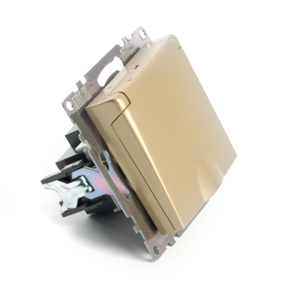 Розетка 2P+PE Stekker Катрин с крышкой золото GLS16-7112-08 49222