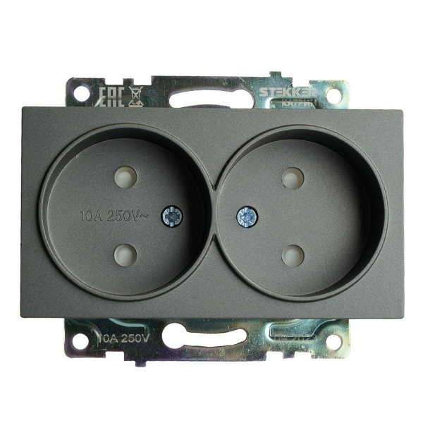 Розетка двойная 2P Stekker Катрин со шторками графит GLS10-7113-06 49421