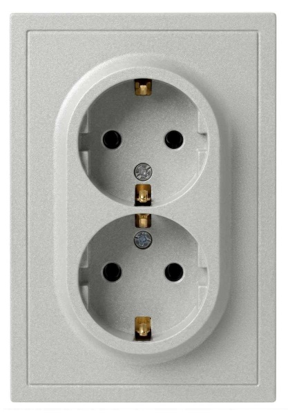 Розетка ЭРА Galaxy 15-2105-03 с заземлением двойная 2X2P+E Schuko со шторками IP20 16А-250В алюминий Б0070701