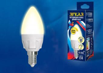 Лампа светодиодная диммируемая (UL-00004296) E14 7W 3000K матовая LED-C37 7W/3000K/E14/FR/DIM PLP01WH