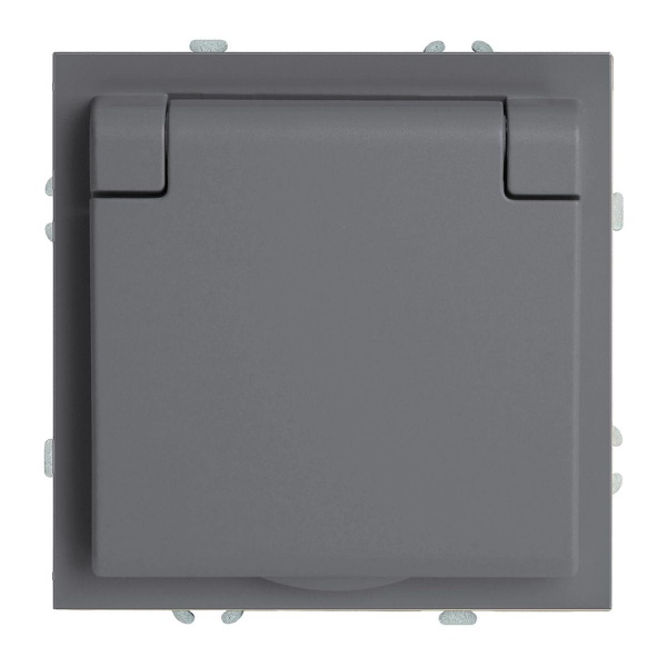 Розетка 1-местная с крышкой с защ. штор, STEKKER, б/з, 250В, 16А, серия Эмили, RST16-5113-10, платиново-серый, soft touch 49956