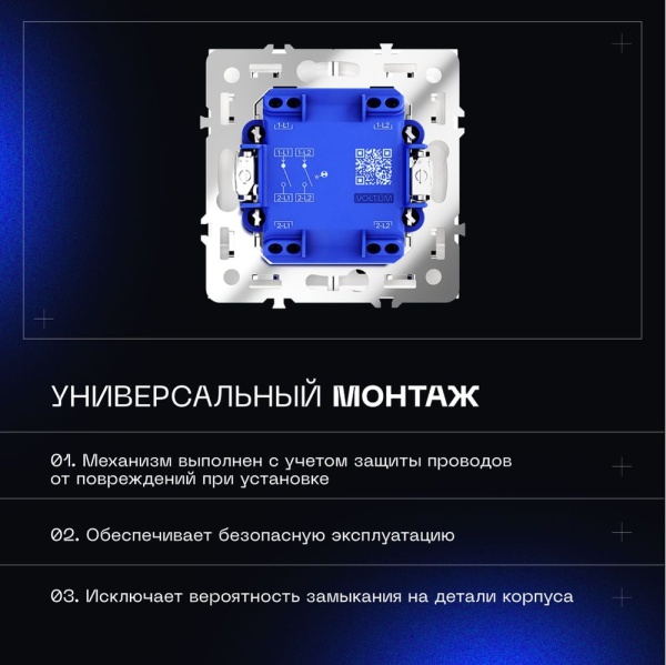 Выключатель встраиваемый Voltum S70 двухклавишный с подсветкой 10А, (титан) VLS020206