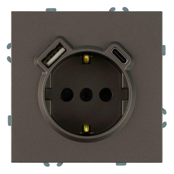 Розетка 1-местная з/ш с/з 16А + USB + Type C (механизм), Stekker, 250В, 20W Эмили, RST16-5119-09, антрацит, soft touch 50361