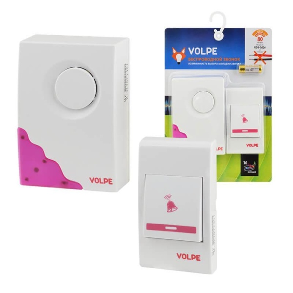 Звонок беспроводной Volpe UDB-Q026 W-R1T1-16S-80M-WH UL-00002402 Звонок беспроводной Volpe UDB-Q026 W-R1T1-16S-80M-WH UL-00002402