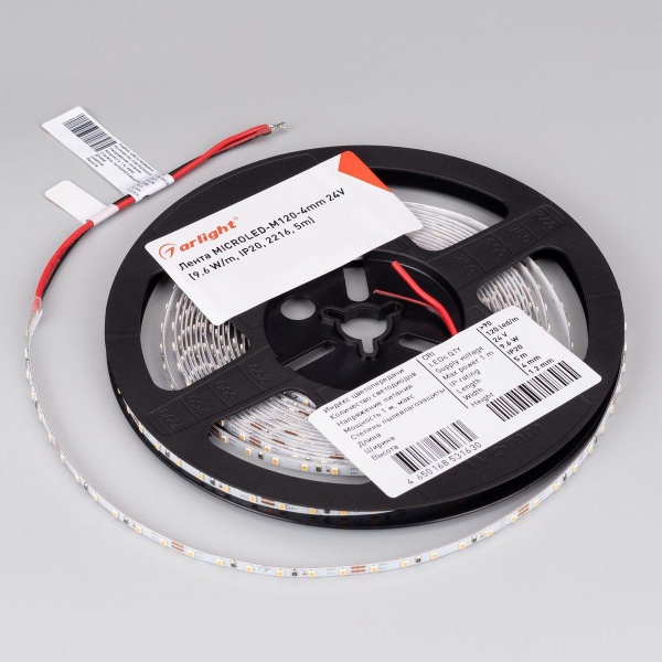 Светодиодная лента Arlight 6W/m 120Led/m 2216SMD теплый белый 5M MICROLED-M120-4mm 24V Warm3500 040608