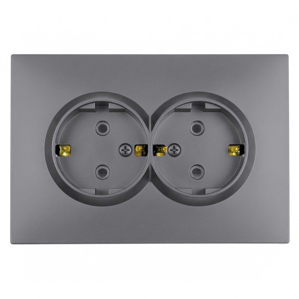 Розетка 2-местная с защитной шторкой, STEKKER, с/з, 250В, 16А, серия Эмили, RST16-5114-10, платиново-серый, soft touch 49960