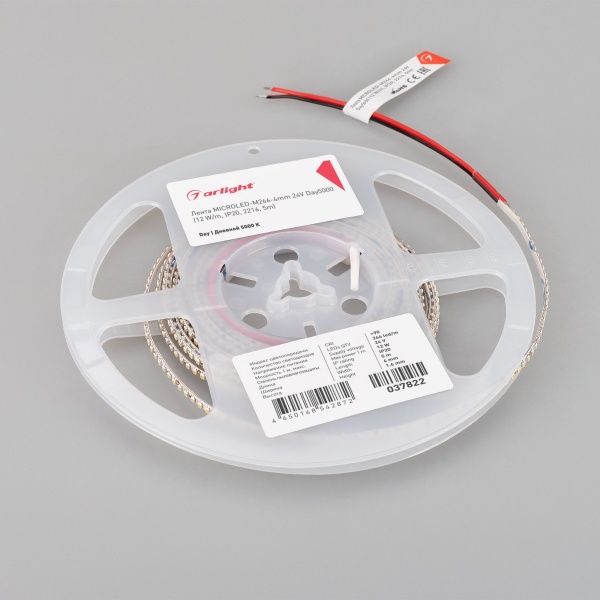 Светодиодная лента Arlight 12W/m 266LED/m 2216SMD дневной белый 5M MICROLED-M266-4mm 24V Day5000 037822
