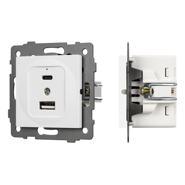 Механизм USB розетки SCT-MUAC-PL-WH-V (5V, 3A, QC4) Arlight 049839