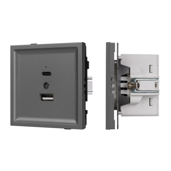 Механизм USB розетки SCT-TENDO-MUAC-SFPL-GR (5V, 3A, QC3) Arlight 054538