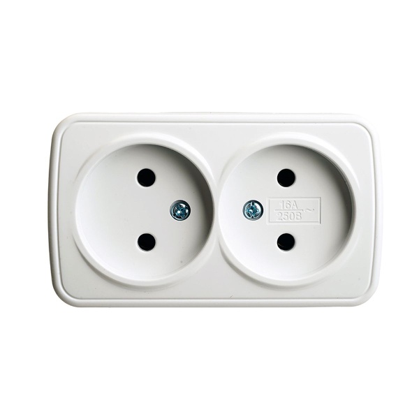 Розетка накладная 2-местная б/з Stekker, PST10-502-20, пластик АВS, 250В, 16А, IP20 Basic, белый 50075