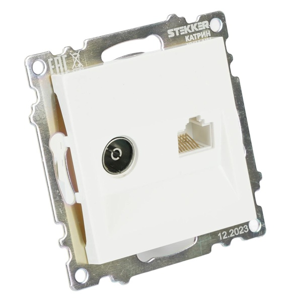 Розетка телевизионная TV + компьютерная RJ-45 Stekker Катрин GLS00-7106-01 белая 49181