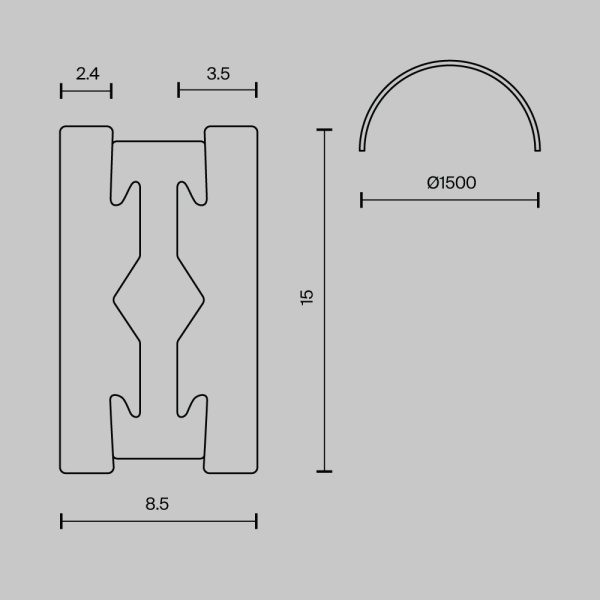 Шинопровод накладной/подвесной Maytoni Technical TRX154-2SR-D1500-PT