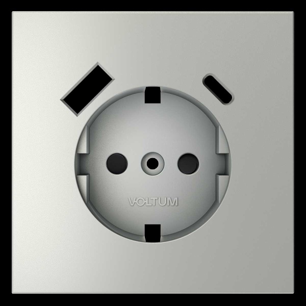 Накладка для розетки с заземлением и защитными шторками с USB A+C S70 (сталь) Voltum VLS001005