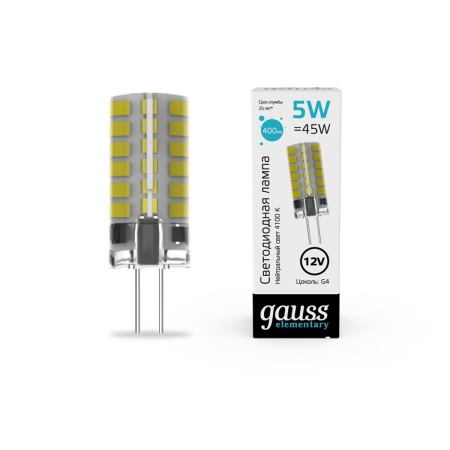 Лампа cветодиодная Gauss G4 5W 4100K прозрачная 18725 Лампа cветодиодная Gauss G4 5W 4100K прозрачная 18725