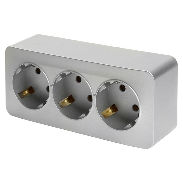 Розетка тройная 2P+PE Stekker София серебро MST16-13-03 49330