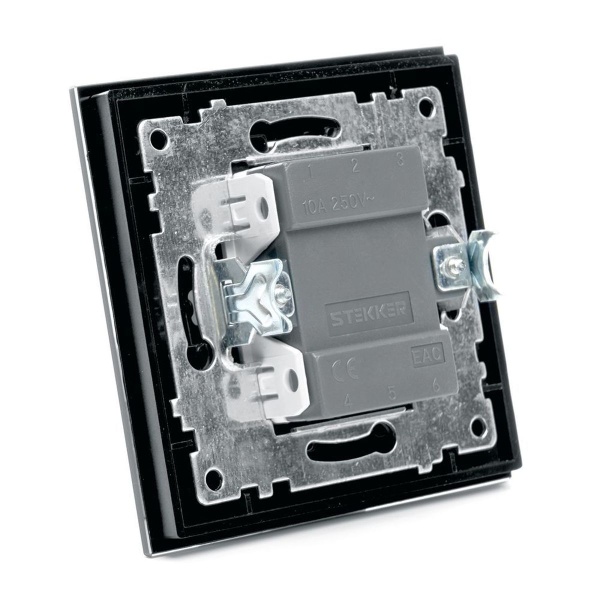 Выключатель 1-клавишный c индикатором Stekker GLS10-7001-05, 250В, 10А Катрин, черный 39503