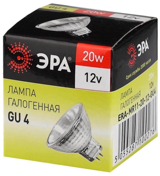 Лампа галогенная ЭРА GU4 20W 2700K прозрачная GU4-MR11-20W-12V-30CL C0027361 Лампа галогенная ЭРА GU4 20W 2700K прозрачная GU4-MR11-20W-12V-30CL C0027361