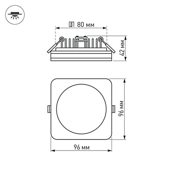 Встраиваемый светодиодный светильник Arlight LTD-96x96SOL-BK-10W Warm White 022556